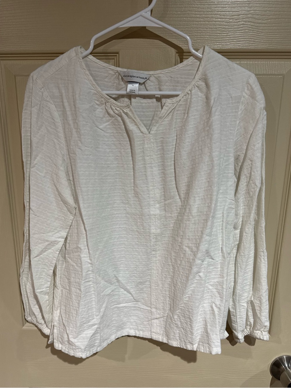 Christopher & Banks Cream Textured Long-Sleeve Blouse